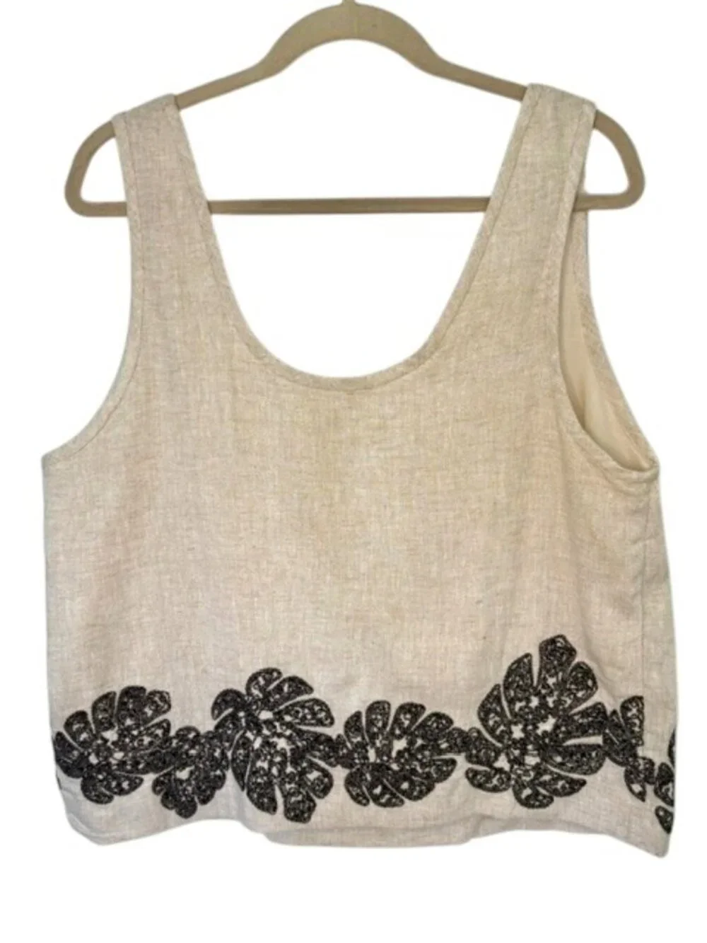 NWT Banana Republic Linen-Blend Embroidered Scoop-Neck Sleeveless Top Large Flax